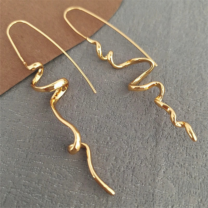 Gold Wave Drop Earrings