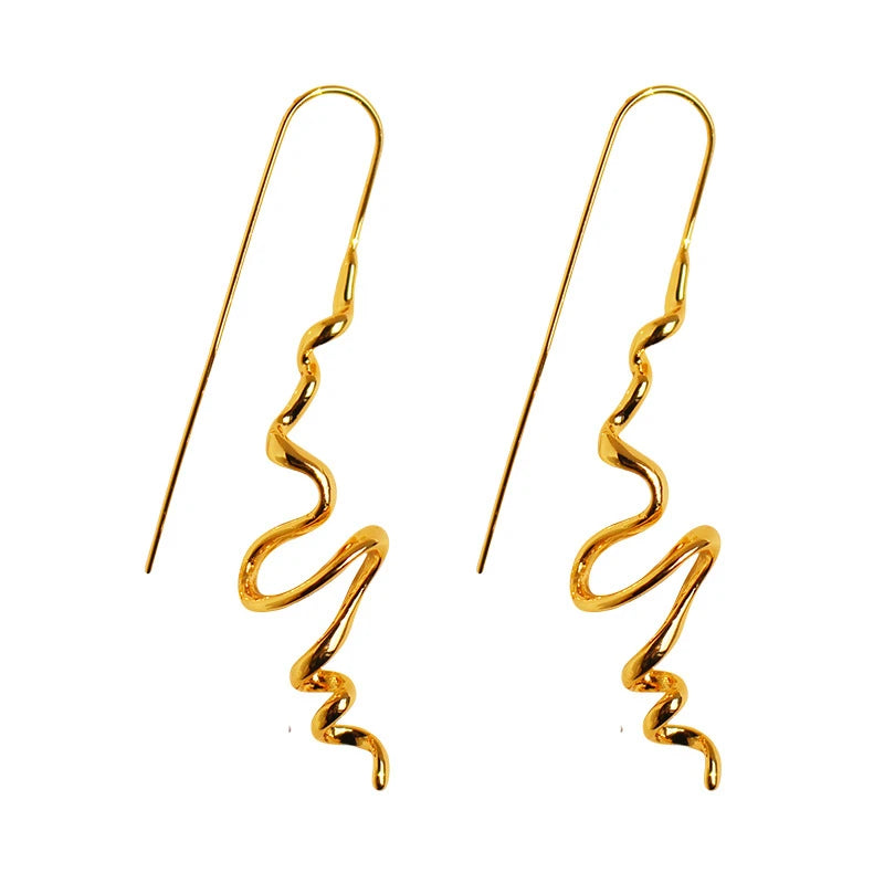 Gold Wave Drop Earrings