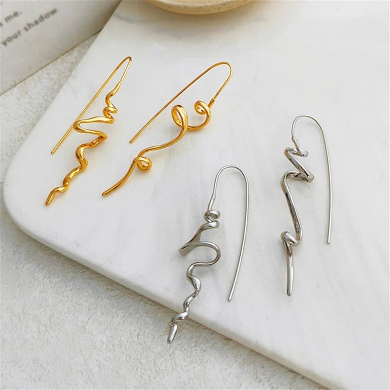 Gold Wave Drop Earrings